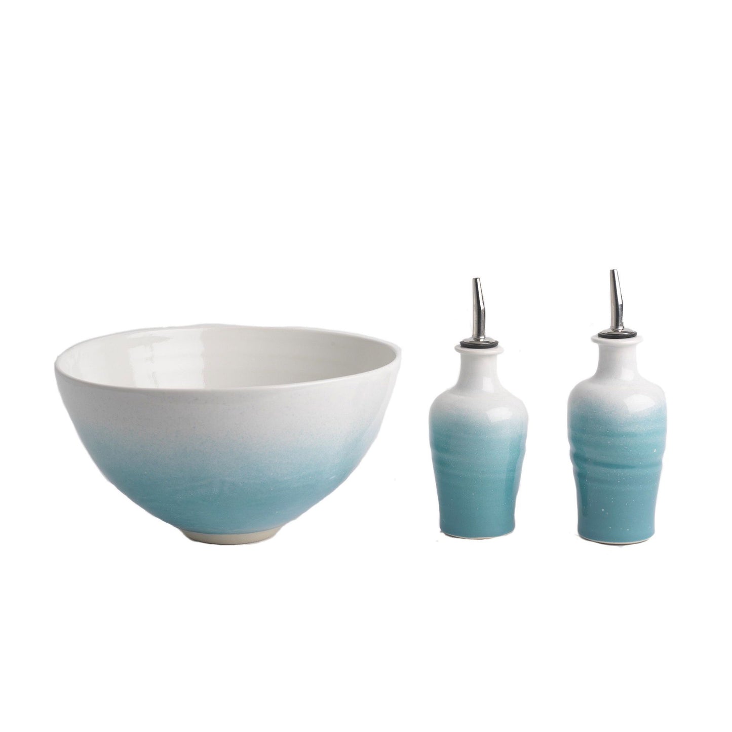 Salad Bowl and Set of Oil/Vinegar Pourers (129B/137Fx2), Louis Mulcahy Pottery
